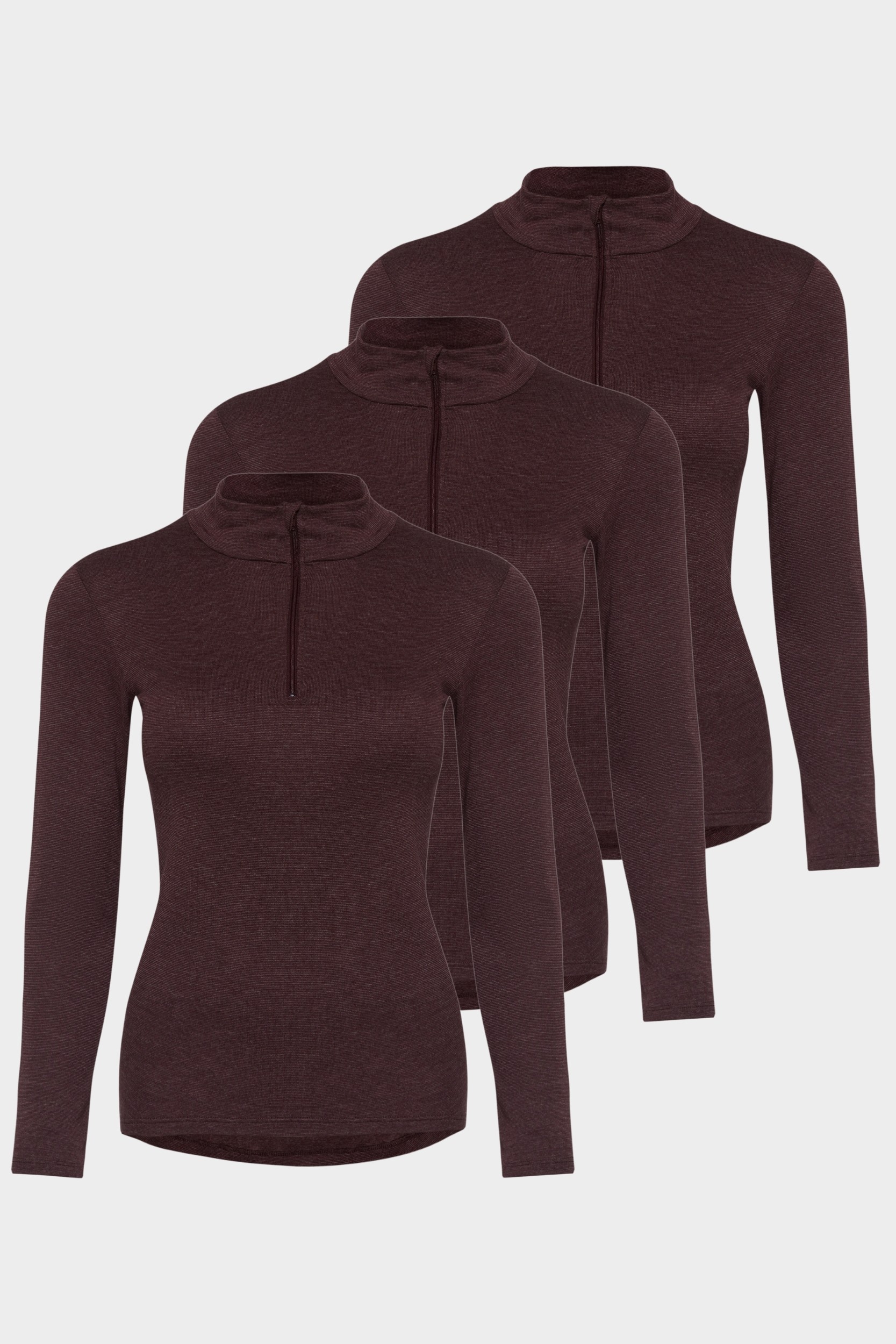 conta Damen Thermo langarm Shirt mit Zipper 3er Pack in Farbe burgund melange Größe 38