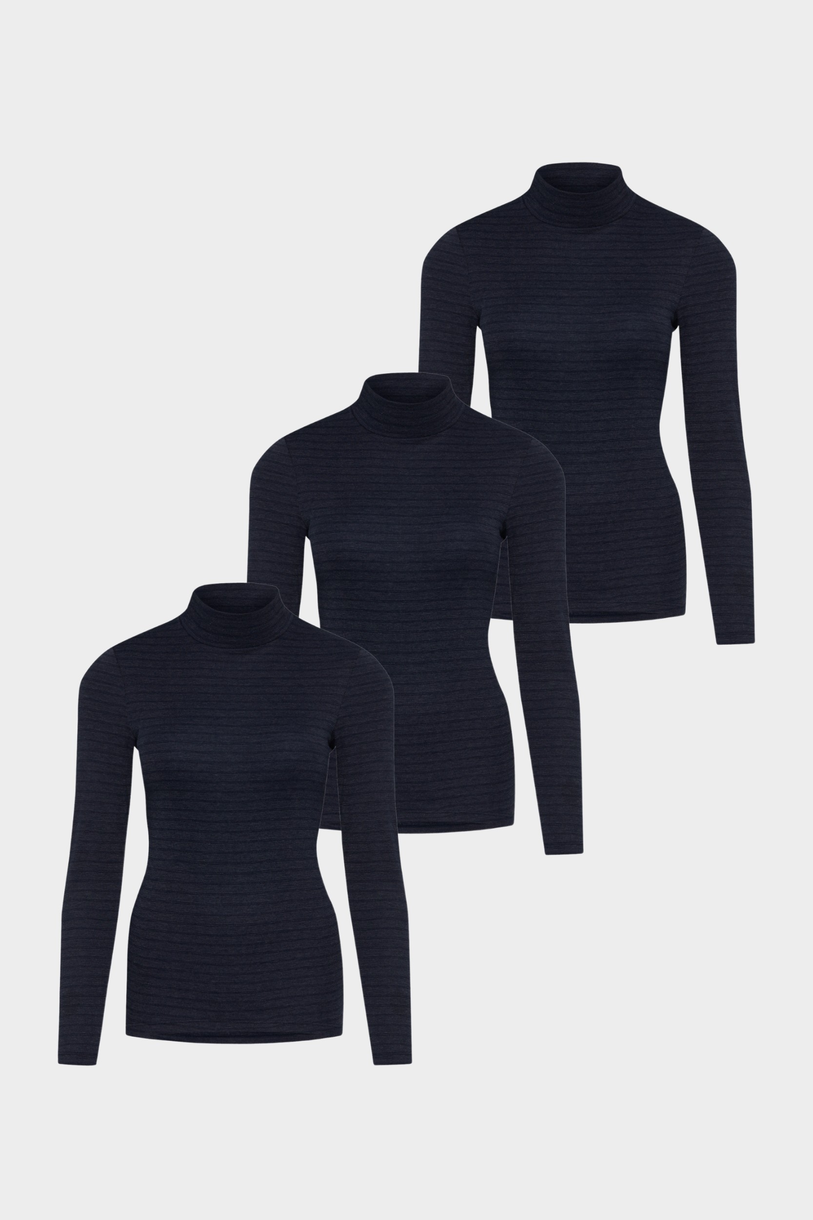 conta Damen Shirt 1/1 Arm mit Stehkragen 3er Pack in Farbe marine geringelt Größe 42