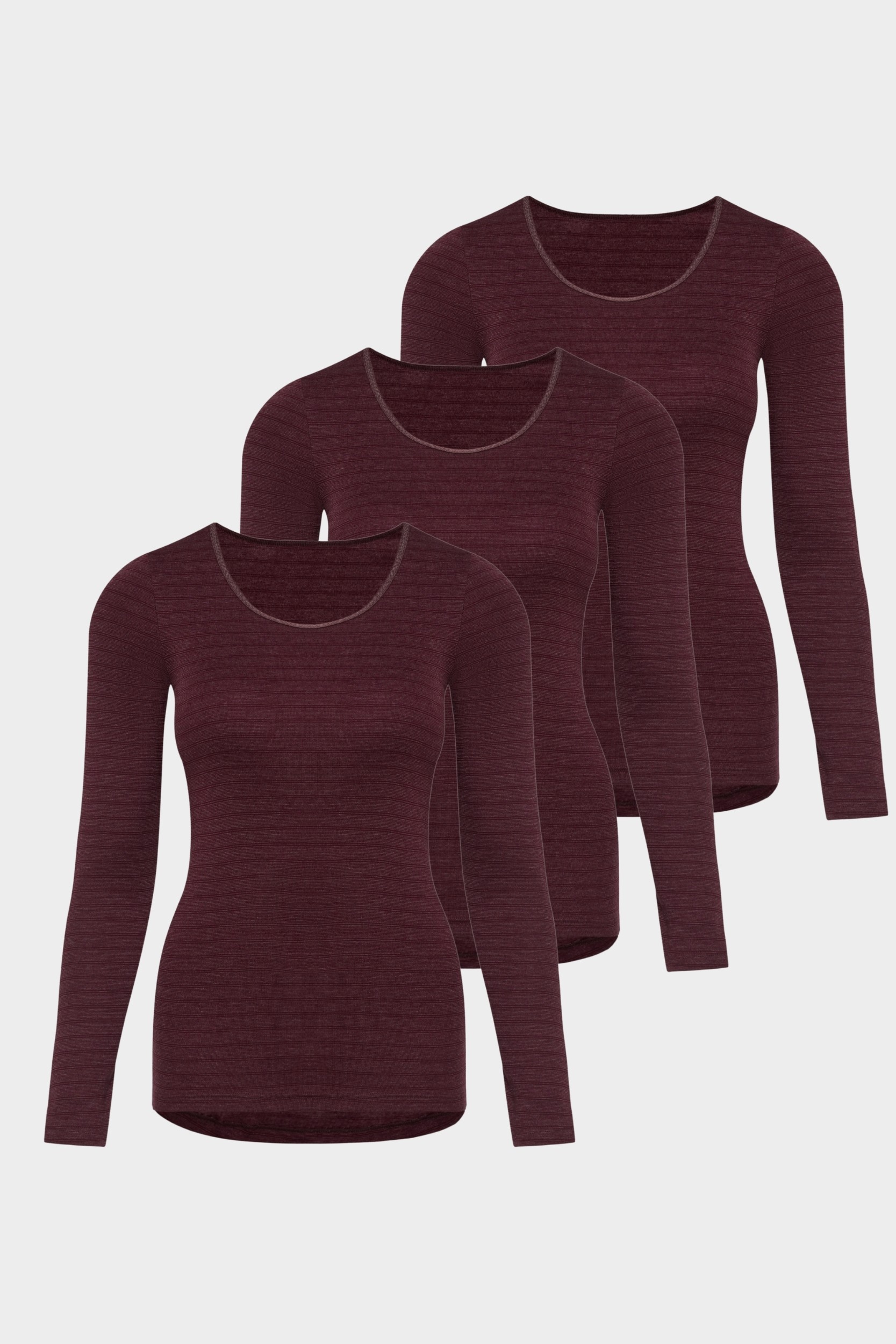 conta Damen Thermo langarm Shirt 3er Pack in Farbe bordeaux geringelt Größe 38