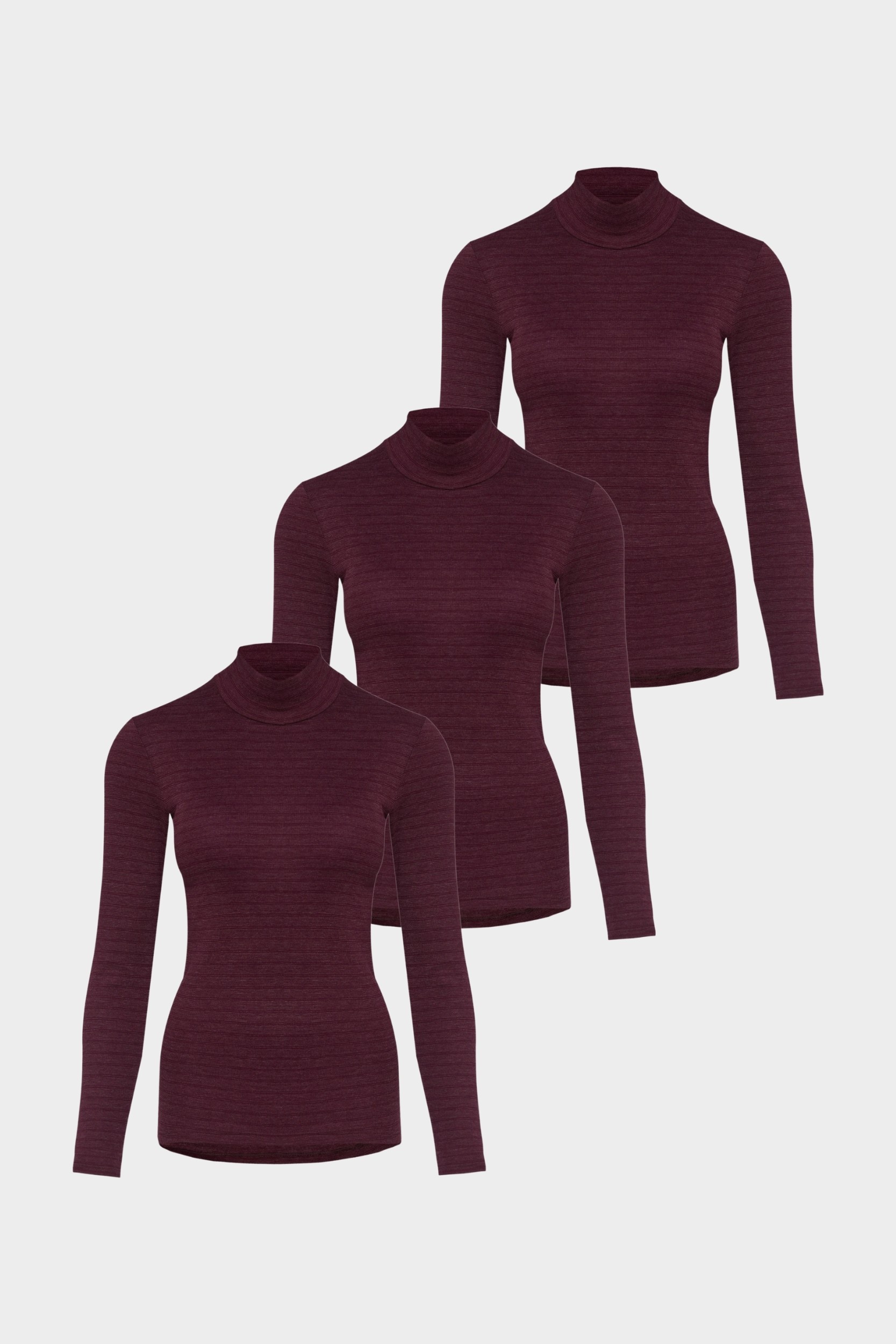 conta Damen Shirt 1/1 Arm mit Stehkragen 3er Pack in Farbe bordeaux geringelt Größe 36