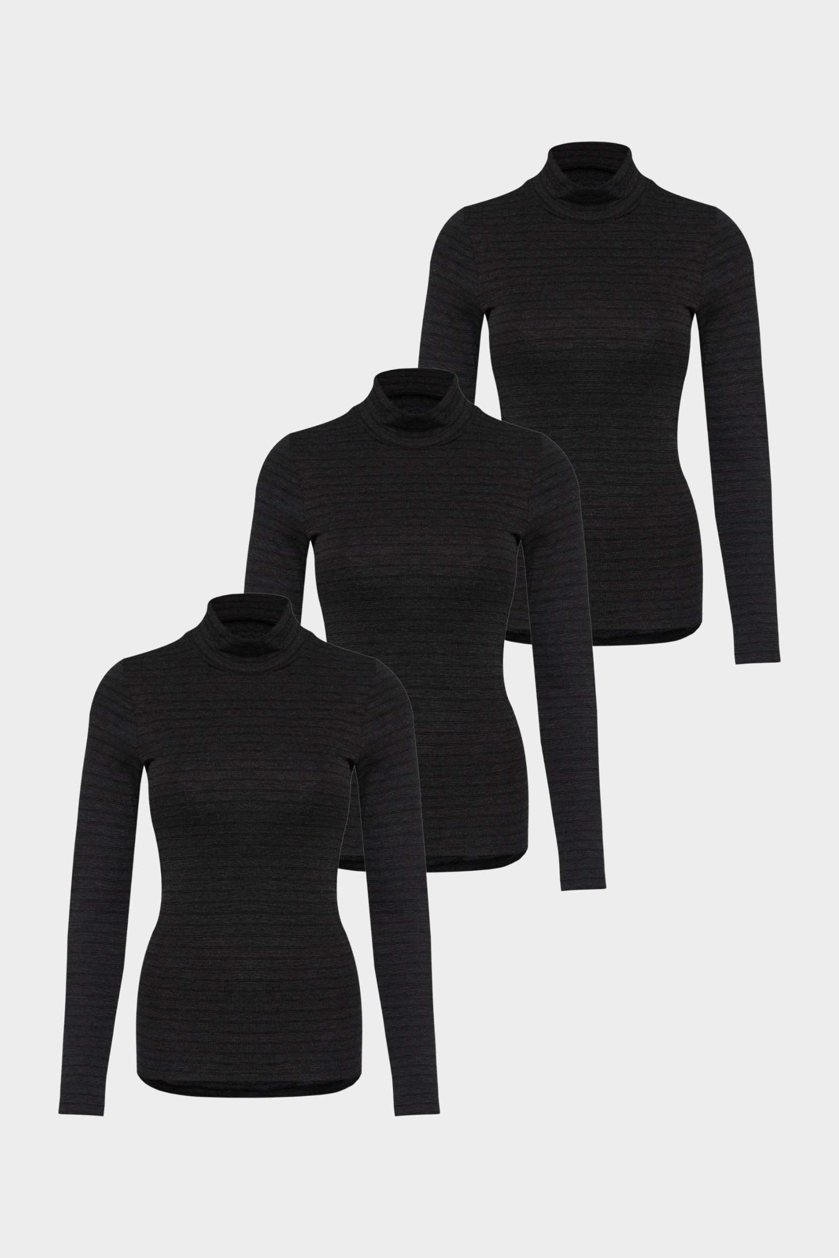 conta Damen Shirt 1/1 Arm mit Stehkragen 3er Pack in Farbe schwarz geringelt Größe 50