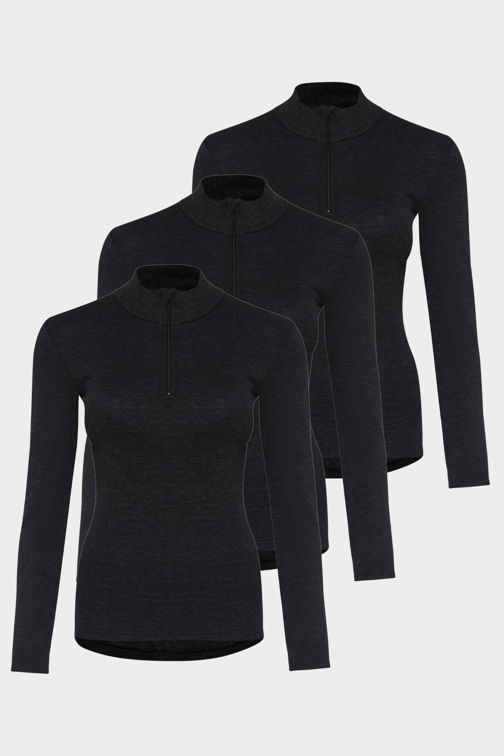conta Damen Thermo langarm Shirt mit Zipper 3er Pack in Farbe schwarz melange Größe 40