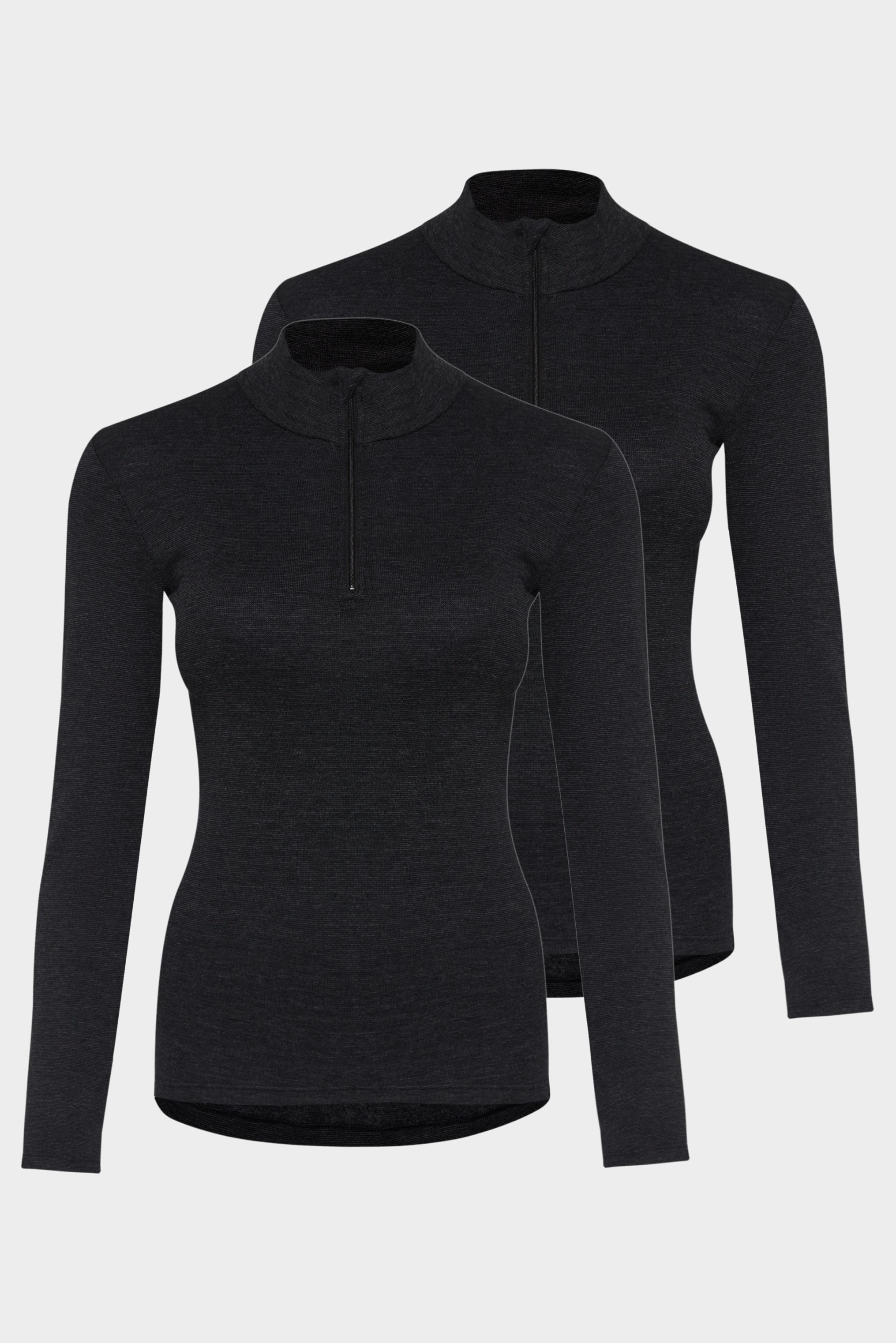 conta Damen Thermo langarm Shirt mit Zipper 2er Pack in Farbe schwarz melange Größe 42