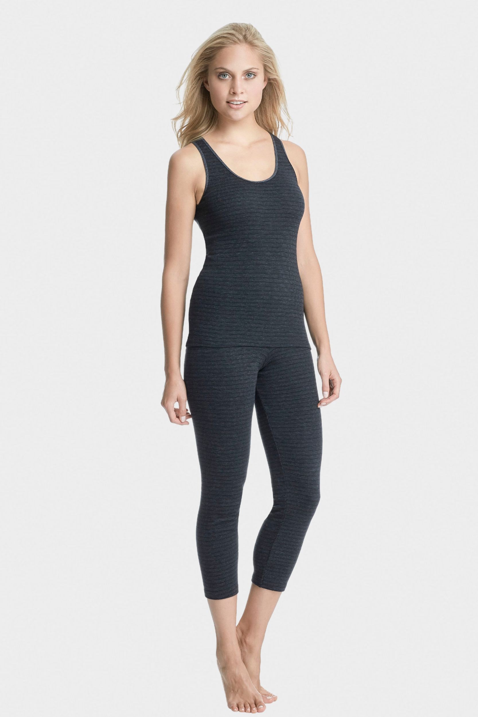 conta Damen Thermo 3/4 lange Hose in Farbe schwarz geringelt Größe 50