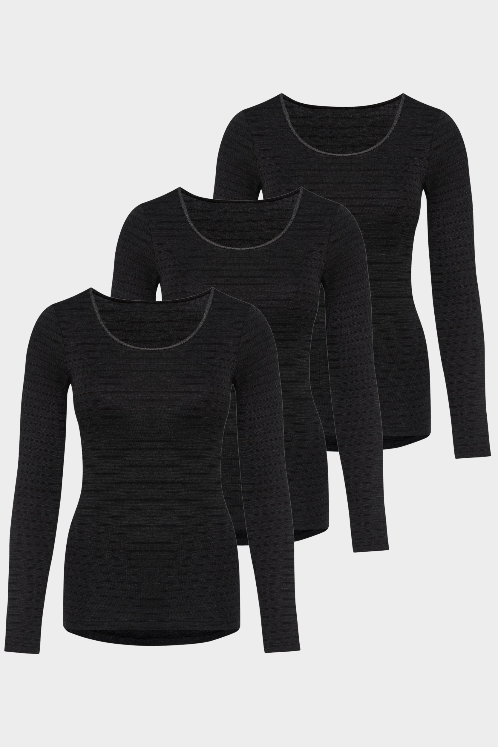 conta Damen Thermo langarm Shirt 3er Pack in Farbe schwarz geringelt Größe 46