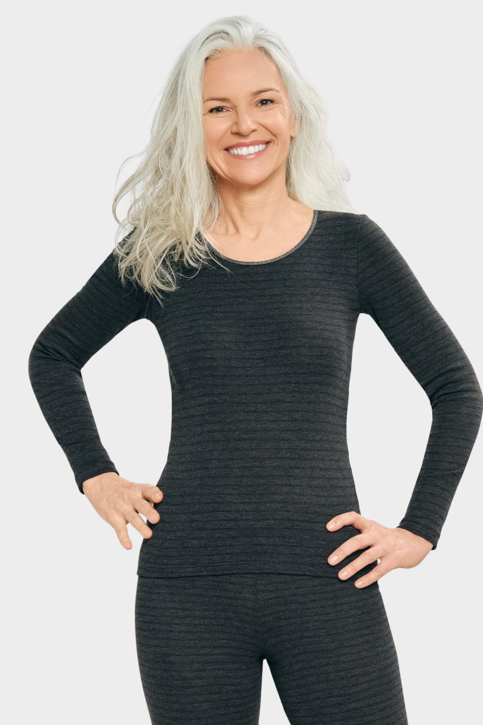 conta Damen Thermo langarm Shirt in Farbe schwarz geringelt Größe 46