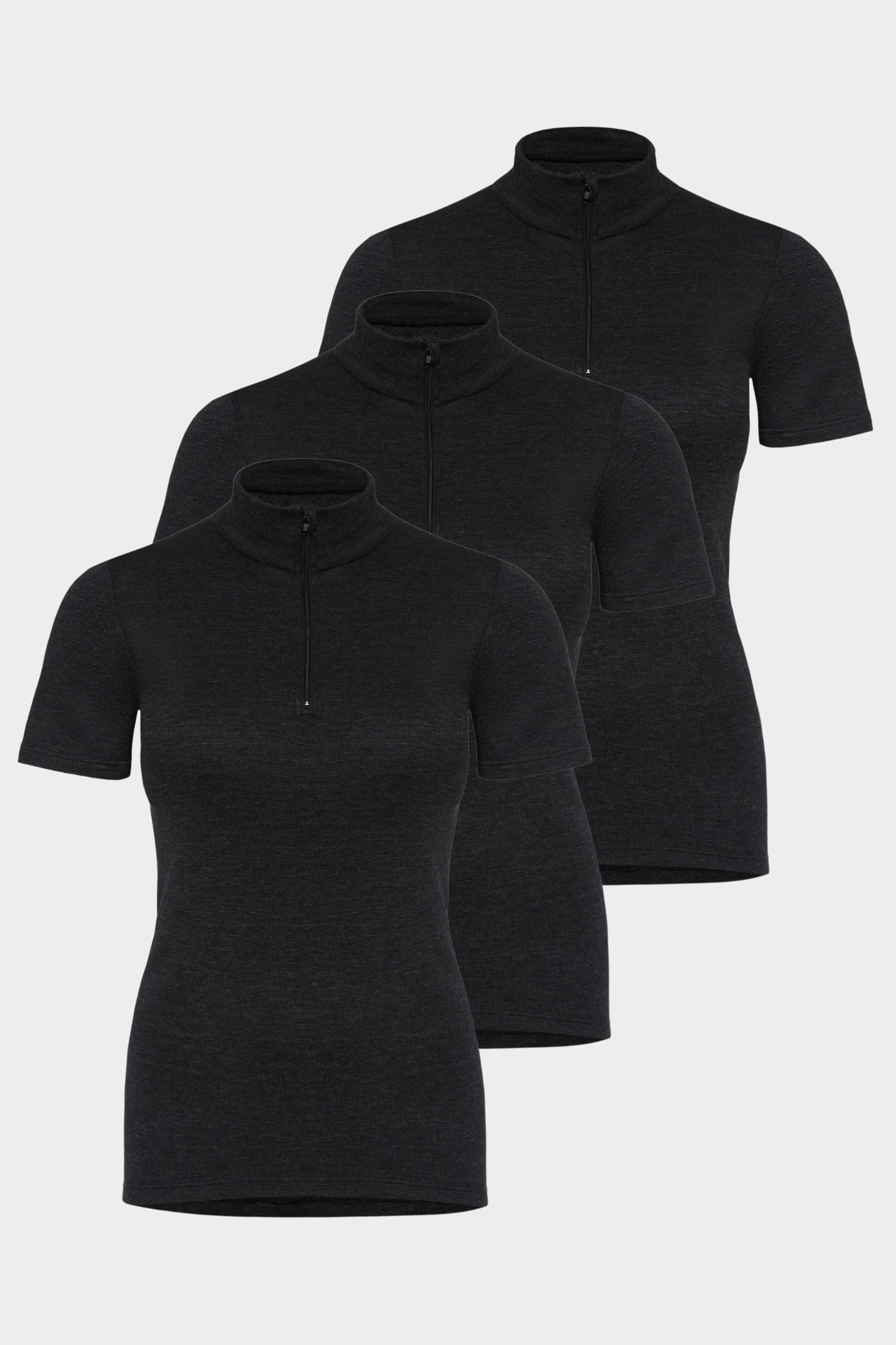 conta Damen Thermo kurzarm Shirt mit Zipper 3er Pack in Farbe schwarz melange Größe 40
