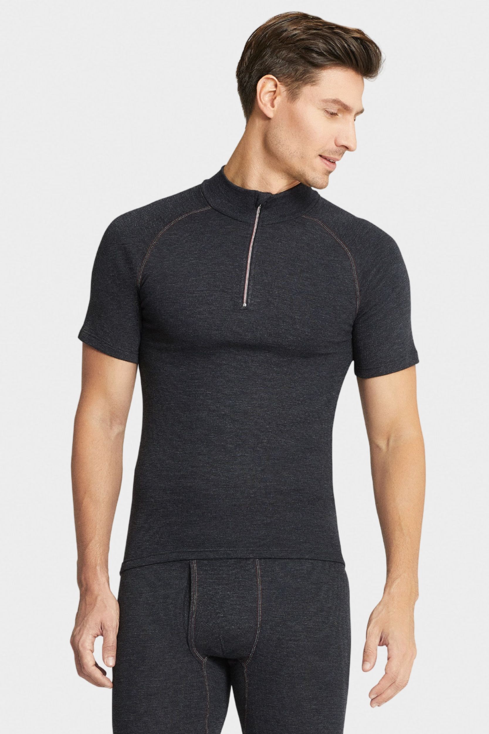 conta Herren Thermo kurzarm Shirt mit Zipper in Farbe schwarz melange Größe 8